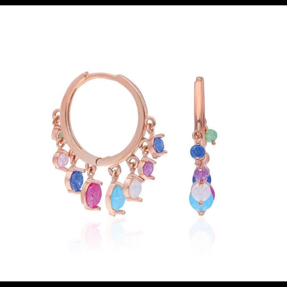 Zircon Gemstone 925 Silver Dangle Hoop Earrings